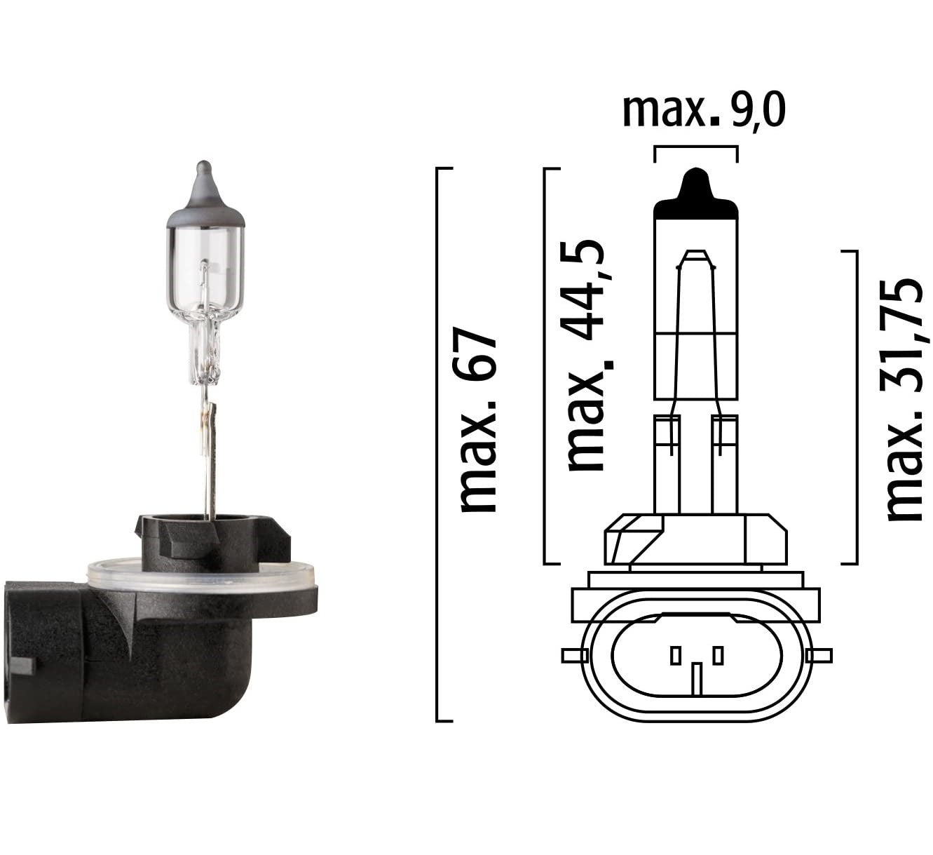 *J5* BUJIA 881 12V (FLOSSER H27W-2) BOMBILLA HALÓGENA CON BASE DE PLASTICO PARA FAROS - 27 WATTS