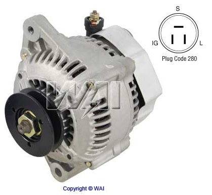 ALTERNADOR ALT017 WAI GLOBAL 12V/60AMP, POLEA 1V *ALT042 NUEVO EXC CONECTOR OVALADO; COMPATIBLE CON: TOYOTA 22R/4RUNNER/COROLLA 12V