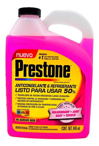 PRESTONE® COOLANT (ROSADO) TODOS LOS VEHÍCULOS ANTICONGELANTE + REFRIGERANTE LISTO PARA USAR