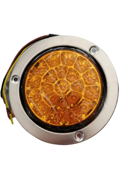 GPM 320-595A-MV-E LUCES LED REDONDAS PARA CAMIONES Y REMOLQUES - LUCES LED DE FRENO / DE GIRO / TRASERAS CON DIAMETRO DE 4" CON ARANDELA DE ACERO INOXIDABLE Y ENCHUFE DE 3 CLAVIJAS - MONTAJE EMPOTRADO - 12/36V