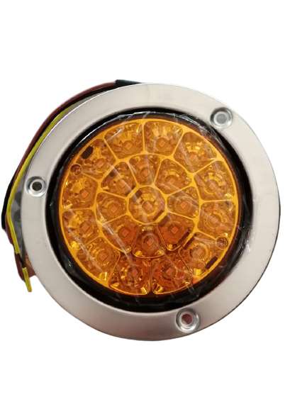 GPM 320-595A-MV-E LUCES LED REDONDAS PARA CAMIONES Y REMOLQUES - LUCES LED DE FRENO / DE GIRO / TRASERAS CON DIAMETRO DE 4" CON ARANDELA DE ACERO INOXIDABLE Y ENCHUFE DE 3 CLAVIJAS - MONTAJE EMPOTRADO - 12/36V