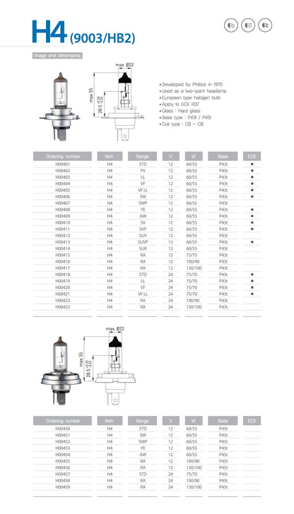 H4 (9003/HB2) 12V YELLOW - BIOLIGHT KM BOMBILLA HALÓGENA PARA FAROS DELANTEROS - 100/90 WATTS