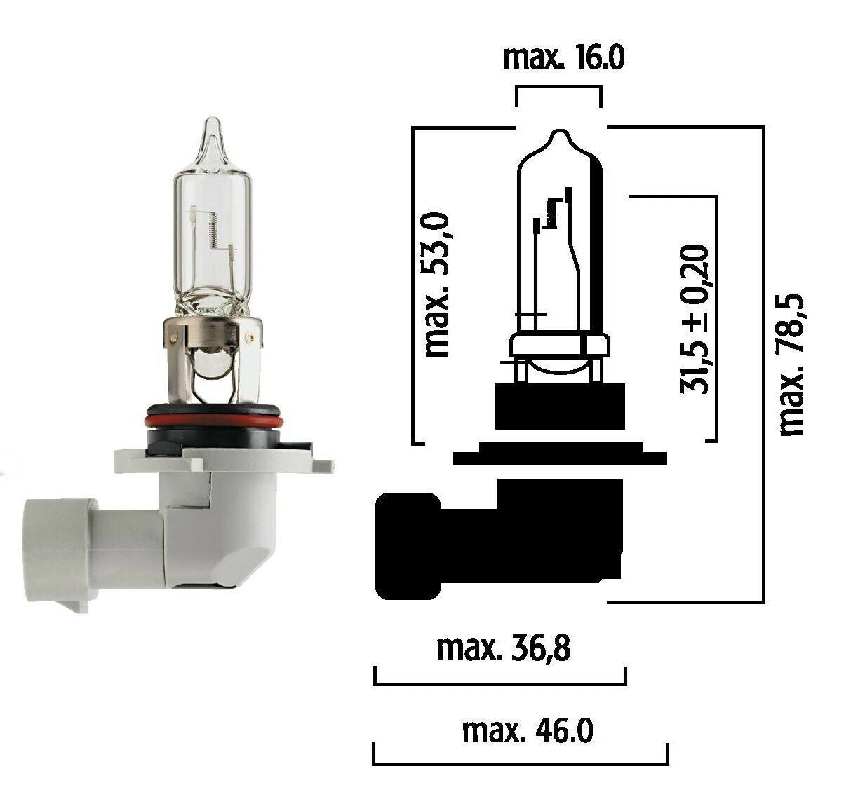 *J4* BUJIA 9005 12V (FLOSSER HB3) BOMBILLA HALÓGENA CON BASE DE PLASTICO PARA FAROS - 60 WATTS